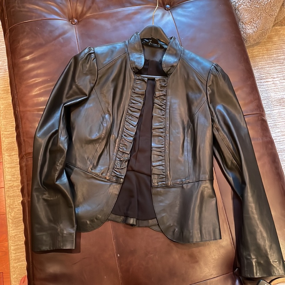 White House Black Market black leather blazer.  Size small.